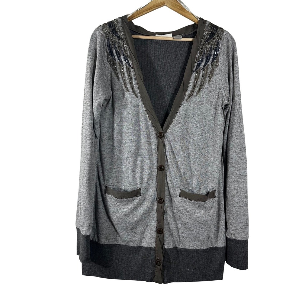 Miss Me Womens Vintage Cardigan Brown Embellished Y2K Button Down Sweater Size L